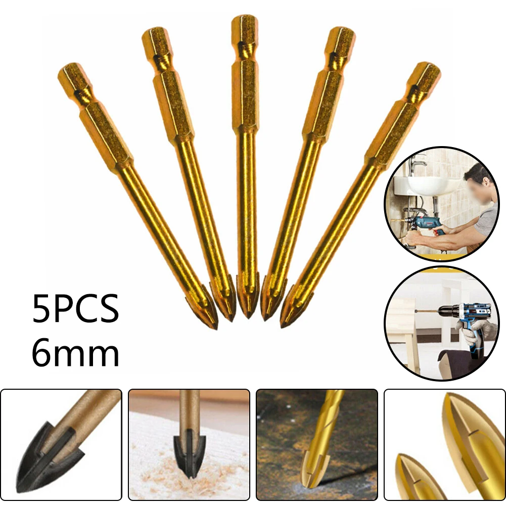 5pcs 6mm Titanium Ceramic Tile Marble Glass Brick Drill Bit Set 6mm Spear Head Hex Shank For Woodworking Tools Accessories
5pcs 6mm Titanium Ceramic Tile Marble Glass Brick Drill Bit Set 6mm Spear Head Hex Shank For Woodworking Tools Accessories