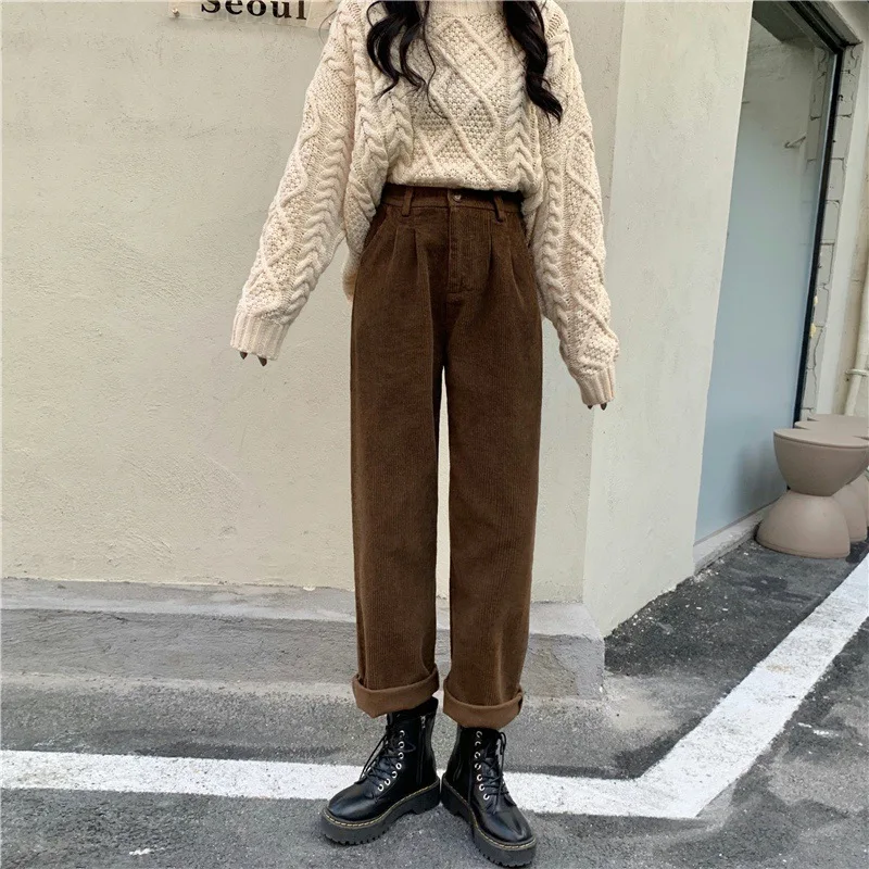 Corduroy Women's Pants Warm Wide Leg Pants Korean Fashion Casual Button Autumn Winter Clothing Female Solid Trousers Pantalones
Corduroy Women's Pants Warm Wide Leg Pants Korean Fashion Casual Button Autumn Winter Clothing Female Solid Trousers Pantalones