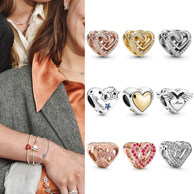 

100% 925 Silver New Stars Shine Thanksgiving Heart Beads Suitable For The Original Pandora Bracelet Women's Diy Charm Jewelry
