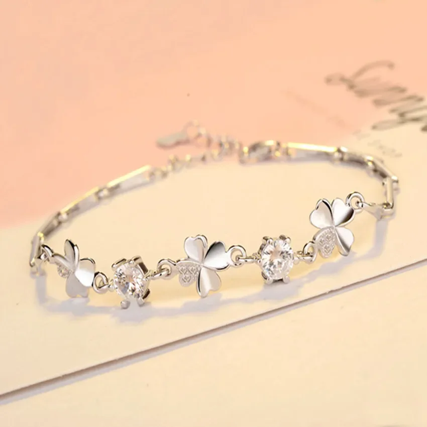 hot sale 925 Sterling Silver Zircon Lucky Clover Bracelets crystals chain For Women Valentines Gift Wedding party Jewelry
hot sale 925 Sterling Silver Zircon Lucky Clover Bracelets crystals chain For Women Valentines Gift Wedding party Jewelry
