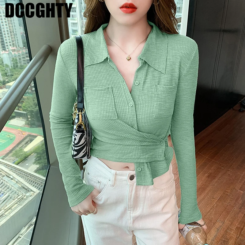 Spring Autumn Crop Women Blouse Long Sleeve White Shirts Female Slim Ladies Tops Single-breasted Knitted Fashion Clothes
Spring Autumn Crop Women Blouse Long Sleeve White Shirts Female Slim Ladies Tops Single-breasted Knitted Fashion Clothes