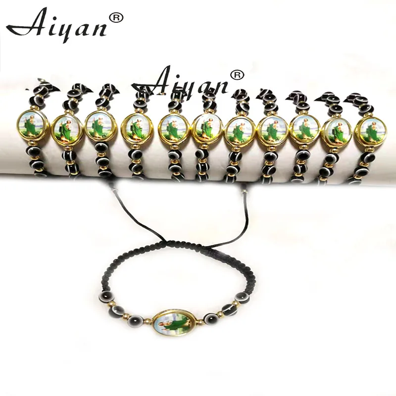 12Pieces Virgin Mary And San Judas Oval CCB Double-Sided Oil Drop And Resin Eye Woven Bracelet For Exorcism Protection Can Praye 
12Pieces Virgin Mary And San Judas Oval CCB Double-Sided Oil Drop And Resin Eye Woven Bracelet For Exorcism Protection Can Praye