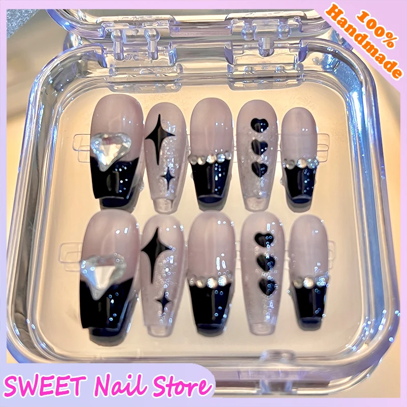 Handmade Press on Nails Reusable with Designs Set Pink Nail Heart Diamond Black French Star Spice Girl Style False Nails Charm
Handmade Press on Nails Reusable with Designs Set Pink Nail Heart Diamond Black French Star Spice Girl Style False Nails Charm