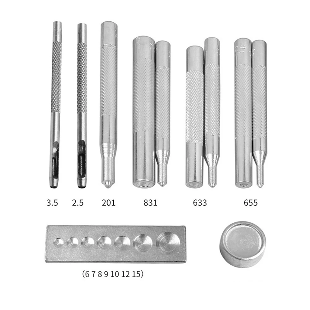 11pcs Hole Punch Set Leather Tool Buttons Rivet Setter Hand Tool Set 831/633/655/201 2.5/3.5mmPunch 7 In 1 Die Base Hand Tool
11pcs Hole Punch Set Leather Tool Buttons Rivet Setter Hand Tool Set 831/633/655/201 2.5/3.5mmPunch 7 In 1 Die Base Hand Tool