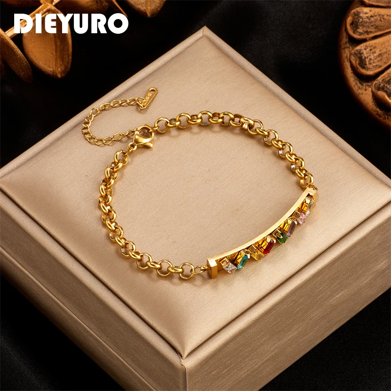 DIEYURO 316L Stainless Steel Colorful Square Zircon Charm Bracelet For Women Fashion Girls Wrist Jewelry Party Wedding Gifts
DIEYURO 316L Stainless Steel Colorful Square Zircon Charm Bracelet For Women Fashion Girls Wrist Jewelry Party Wedding Gifts