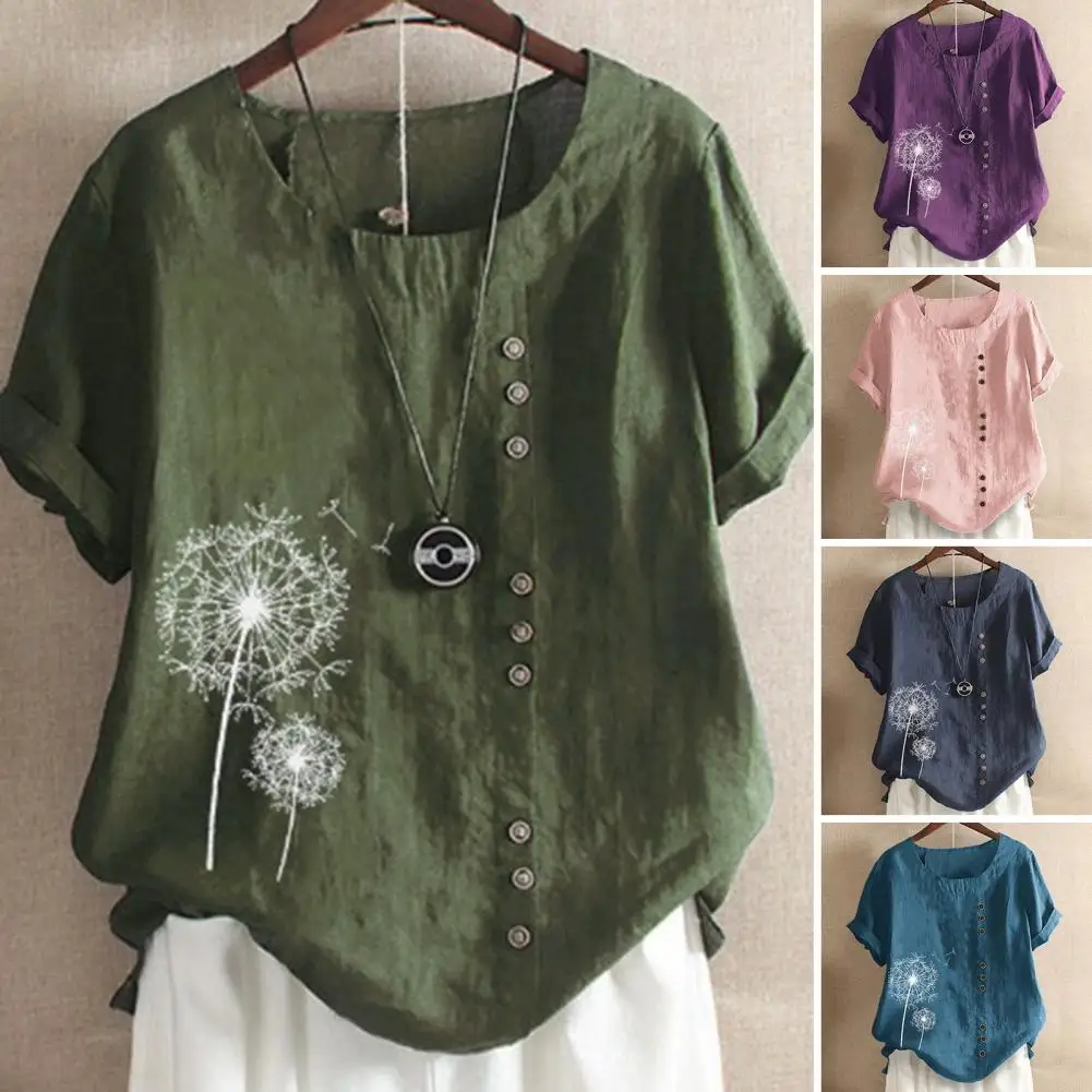 Womens Cotton Linen Shirts Dandelion Print Button Decor Round Neck Loose Gothic Baggy Blouse Woman Clothing
Womens Cotton Linen Shirts Dandelion Print Button Decor Round Neck Loose Gothic Baggy Blouse Woman Clothing