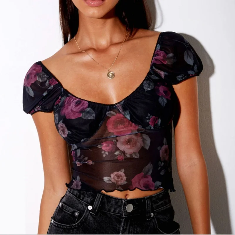 2022 Summer New Women's Clothing round Neck See-through Voile Bottoming Shirt Navel Print Short Short Sleeve T-shirt
2022 Summer New Women's Clothing round Neck See-through Voile Bottoming Shirt Navel Print Short Short Sleeve T-shirt