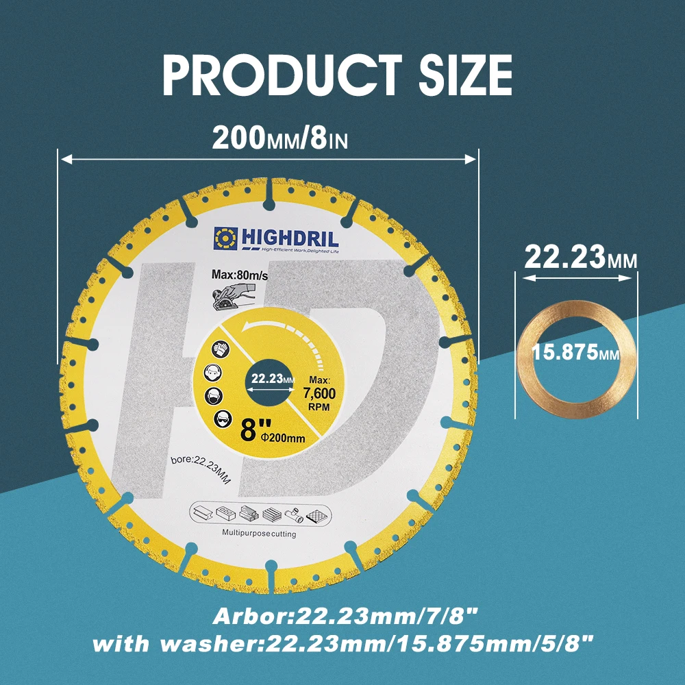 HIGHDRIL 1pc Dia200mm/8inch Diamond Vacuum Brazing Universal Saw Web Dia200mm/8inch Plating Sand Saw Blade For Granite Marble
HIGHDRIL 1pc Dia200mm/8inch Diamond Vacuum Brazing Universal Saw Web Dia200mm/8inch Plating Sand Saw Blade For Granite Marble