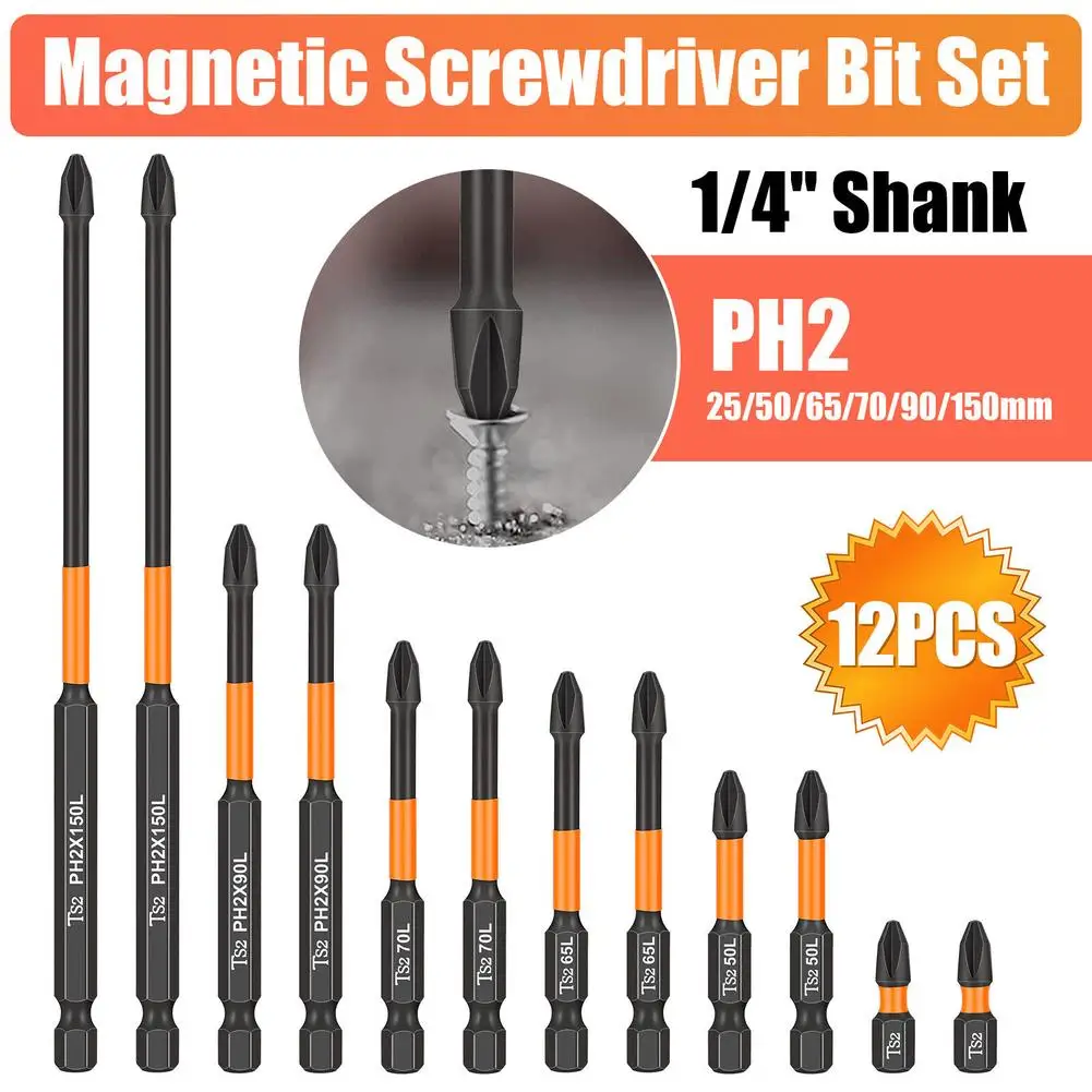 12Pcs PH2 Magnetic Screwdriver Drill Bits 1/4” Hex-Shank Strong Magnets Excellent Hardness Impact Driver Bit Set
12Pcs PH2 Magnetic Screwdriver Drill Bits 1/4” Hex-Shank Strong Magnets Excellent Hardness Impact Driver Bit Set