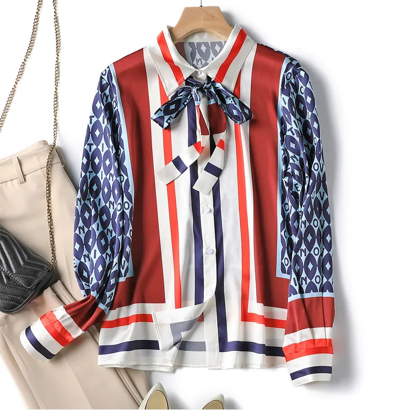 Lace-up Bow Lapel Silk Top Women's Fashion Contrast Color Geometric Striped Silk 2022 Early Spring New
Lace-up Bow Lapel Silk Top Women's Fashion Contrast Color Geometric Striped Silk 2022 Early Spring New