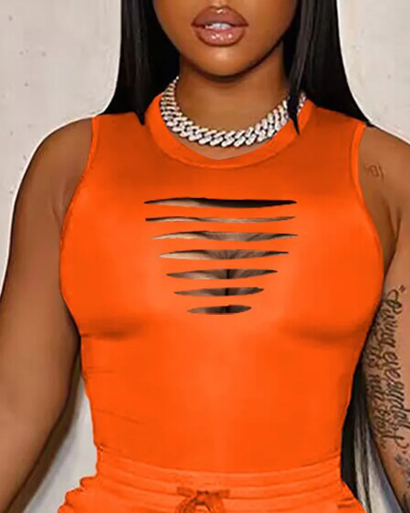 Ladder Cutout Tank Top & Drawstring Shorts Set Chic Fashion Summer Daily Basics Sporty Sleeveless Form-fitting High Style 
Ladder Cutout Tank Top & Drawstring Shorts Set Chic Fashion Summer Daily Basics Sporty Sleeveless Form-fitting High Style