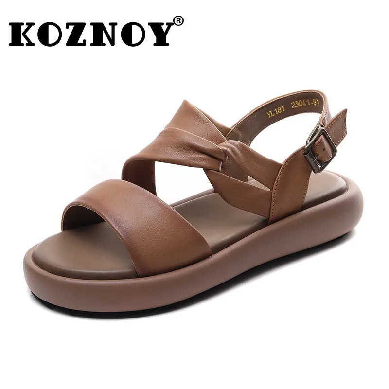 

Koznoy 3cm 2023 Women Flats Weave Cow Genuine Leather Fashion Hook Platform Wedge Summer Sandals Slippers Moccasins Ladies Shoes