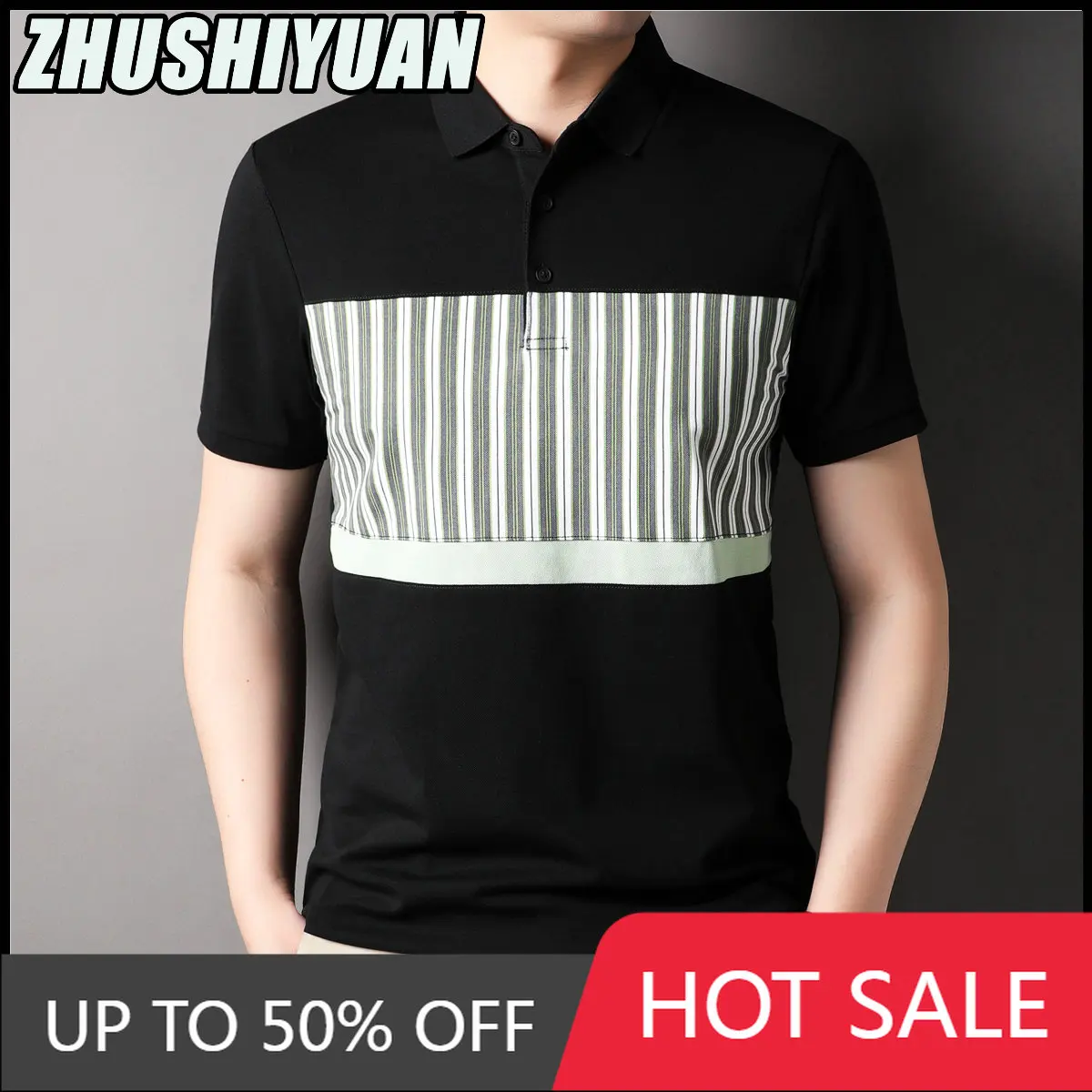 

High Grade Stripe Polo Shirts 2023 Summer Cotton T-Shirts Camisas De Hombre Fashion Men Clothing Polos Black White Short Sleeve