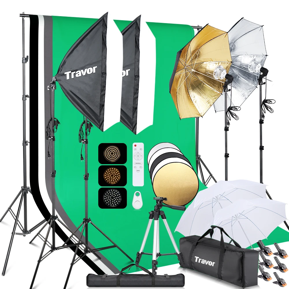 Travor LS5200 Photo Studio Shooting Kits Photography Umbrella Softbox Set Bi-Color Soft Box Light Kit With Backdrop Stand
Travor LS5200 Photo Studio Shooting Kits Photography Umbrella Softbox Set Bi-Color Soft Box Light Kit With Backdrop Stand