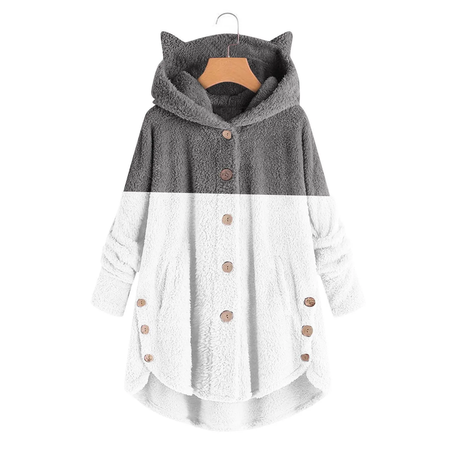 Lady Coat And Velvet Coat Cat Ear Hooded Two Color Patchwork Button Autumn Winter h Womens Jacket Elegant
Lady Coat And Velvet Coat Cat Ear Hooded Two Color Patchwork Button Autumn Winter h Womens Jacket Elegant
