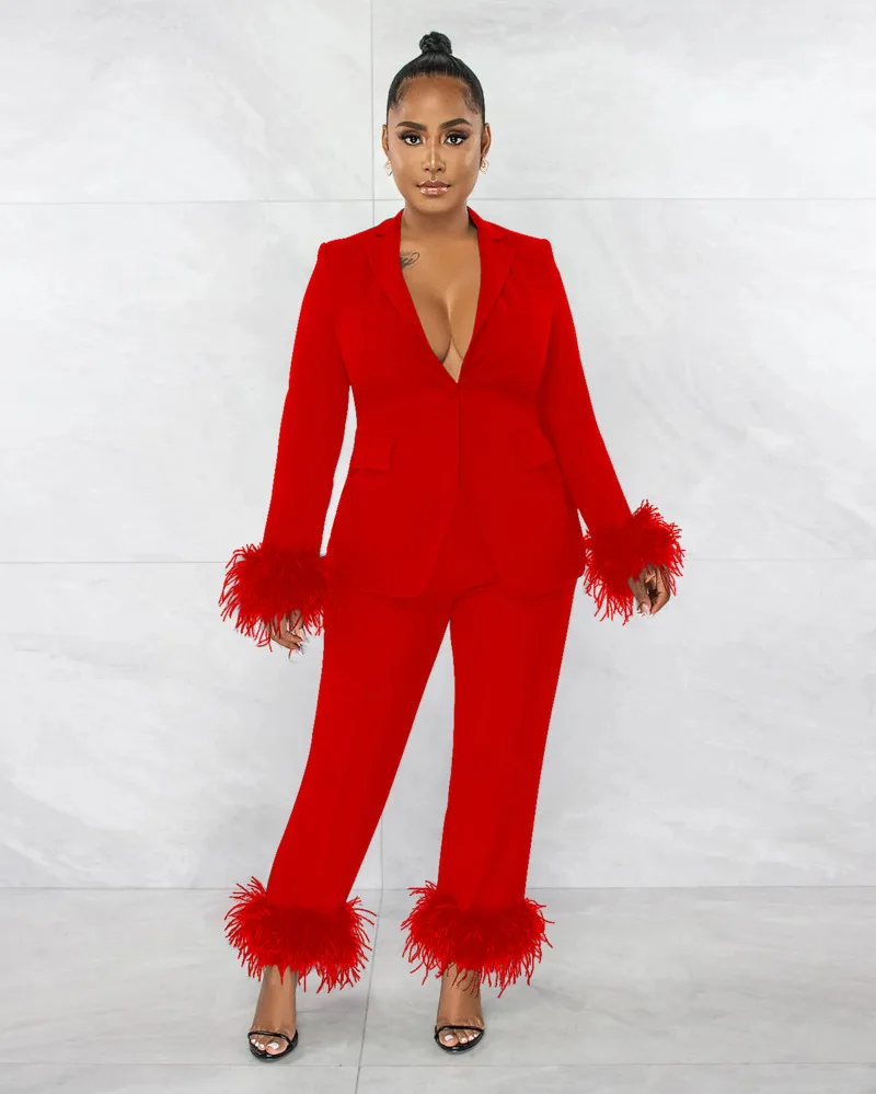 Fashion Women Fur Long Sleeve Blazer Pants Two Piece Set Women V-Neck Solid Fall Club Elegant Matching Sets
Fashion Women Fur Long Sleeve Blazer Pants Two Piece Set Women V-Neck Solid Fall Club Elegant Matching Sets