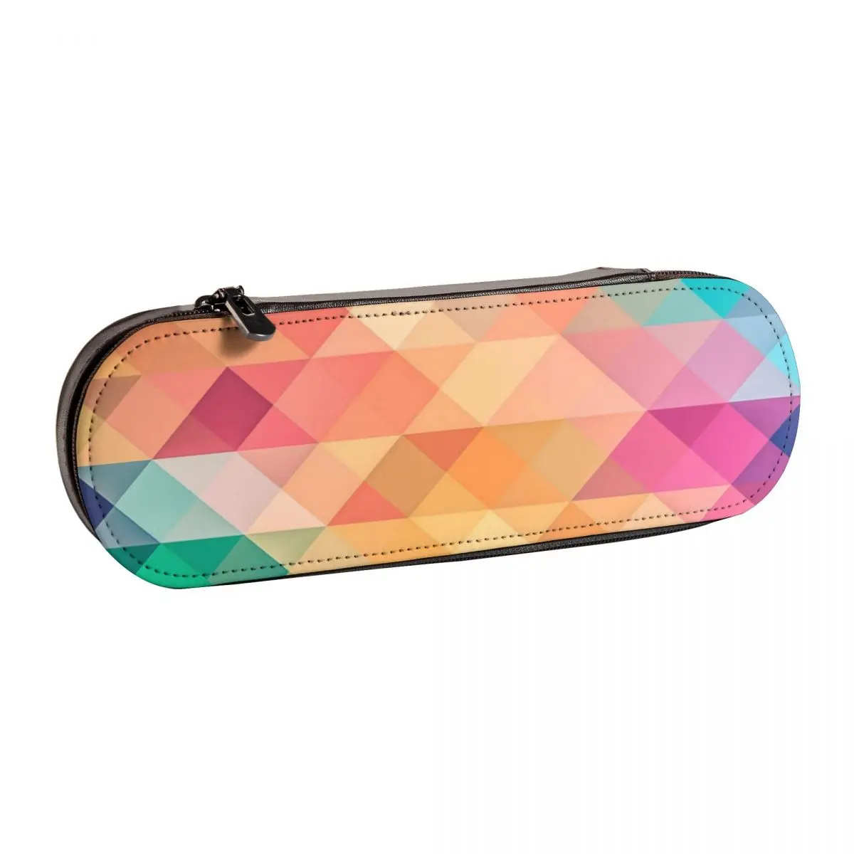 

Pastel Geometry Hard Pencil Case Ombre Shapes Print For Child College Leather Pencil Box Print Cute Zipped Pen Pouch