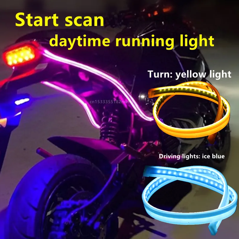 

12V Universal DRL Light Motorcycle LED Daytime Running Light Scan Waterproof Headlight Strip Sequential Flow Yellow Turn Signal