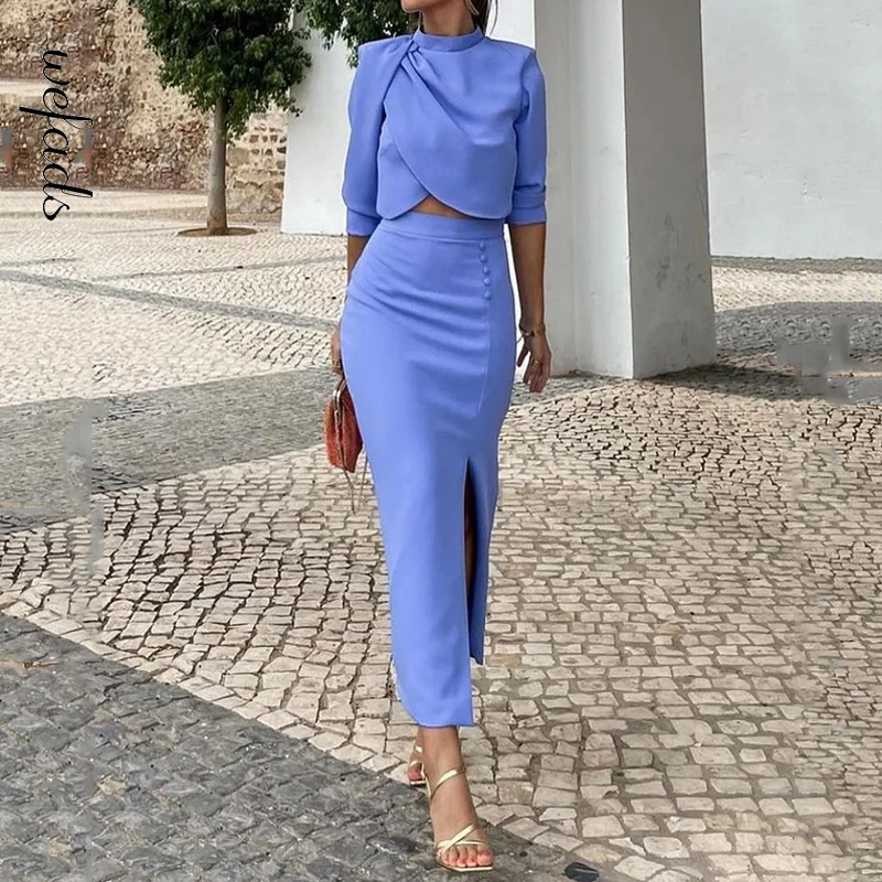 Wefads Women Two Piece Set Autumn Fashion Solid Round Neck Half Sleeve Irregular High Waist Top A Line Slit Long Skirt Sets
Wefads Women Two Piece Set Autumn Fashion Solid Round Neck Half Sleeve Irregular High Waist Top A Line Slit Long Skirt Sets