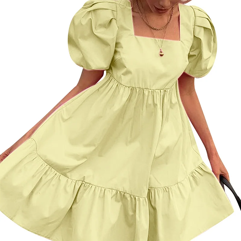 Women's Casual Dress Solid Color Short Puff Sleeve Square Collar Style Ruffled Hem Dress
Women's Casual Dress Solid Color Short Puff Sleeve Square Collar Style Ruffled Hem Dress