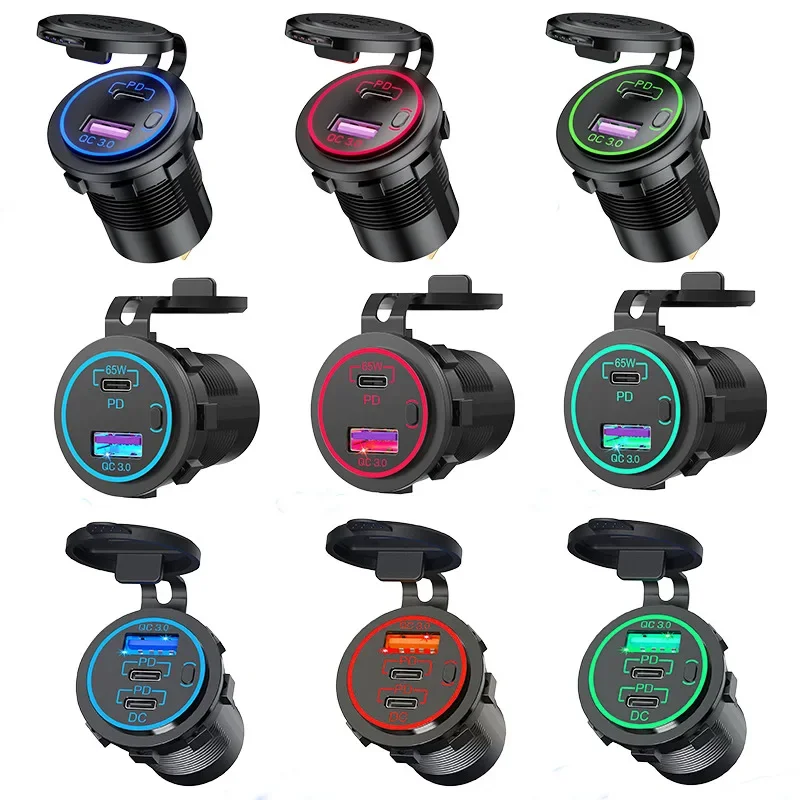 12 В/24 В USB C автомобильное зарядное устройство 65 Вт двойной PD Тип и 18 QC3.0