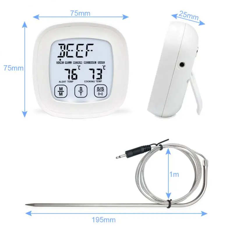 Food Thermometer Digital Meat Thermometer BBQ Kitchen Cooking With Probe Timer LCD Backlight ABS+304 Stainless Steel Probe Alarm
Food Thermometer Digital Meat Thermometer BBQ Kitchen Cooking With Probe Timer LCD Backlight ABS+304 Stainless Steel Probe Alarm