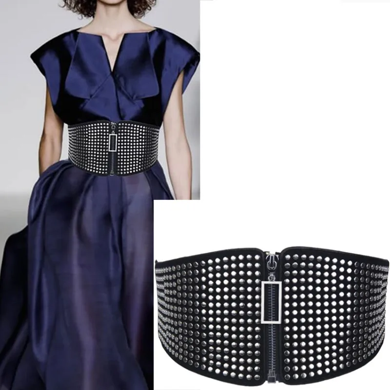 Studded Black Leather Elastic Waistband Women's Luxury Fashion Casual Gothic Zipper Corset Punk Korean Hip Hop Wide Belt
Studded Black Leather Elastic Waistband Women's Luxury Fashion Casual Gothic Zipper Corset Punk Korean Hip Hop Wide Belt