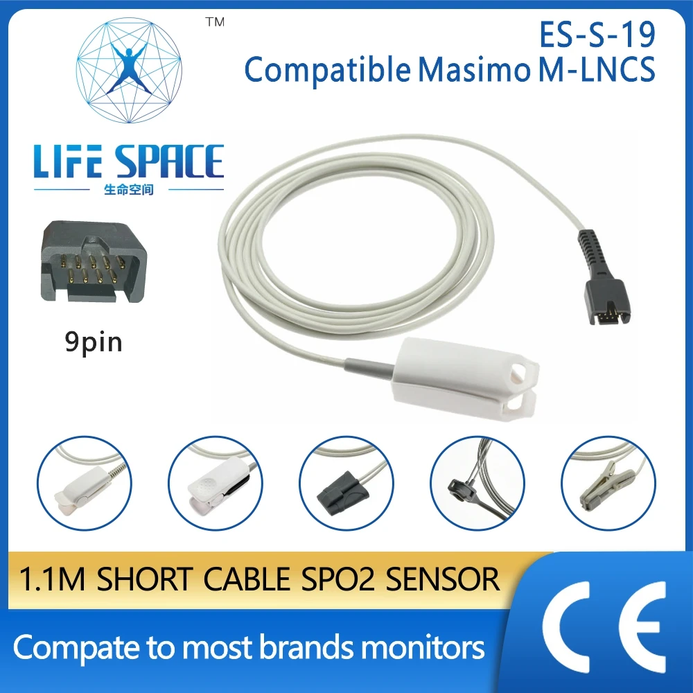 

Reusable Spo2 Oxygen Sensor Cable 1.1M adult Finger ear clip silicone Y-model Compatible Masimo M-LNCS patient monitor