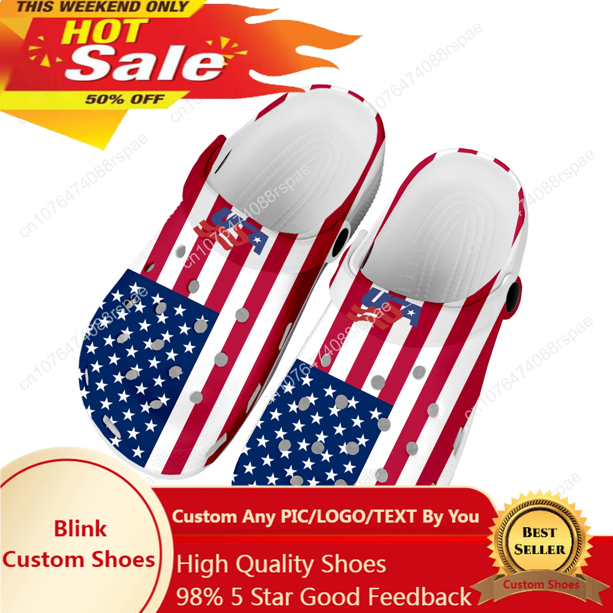 

Американский флаг, домашние сабо, обувь для воды на заказ, мужские и женские футбольные туфли для подростков, дышащие пляжные тапочки с дырками