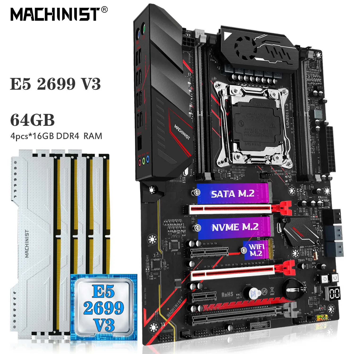 MACHINIST MR9A Pro Motherboard X99 Combo Set with E5 2699 V3 Xeon CPU LAG 2011-3 DDR4 4*16GB 2133MHz RAM Four Channel NVME M.2
MACHINIST MR9A Pro Motherboard X99 Combo Set with E5 2699 V3 Xeon CPU LAG 2011-3 DDR4 4*16GB 2133MHz RAM Four Channel NVME M.2