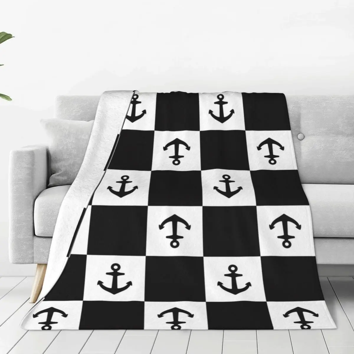 

Anchor Boat Nautical Checked Fleece Blankets Funny Throw Blanket for Home 125*100cm Rug Piece
