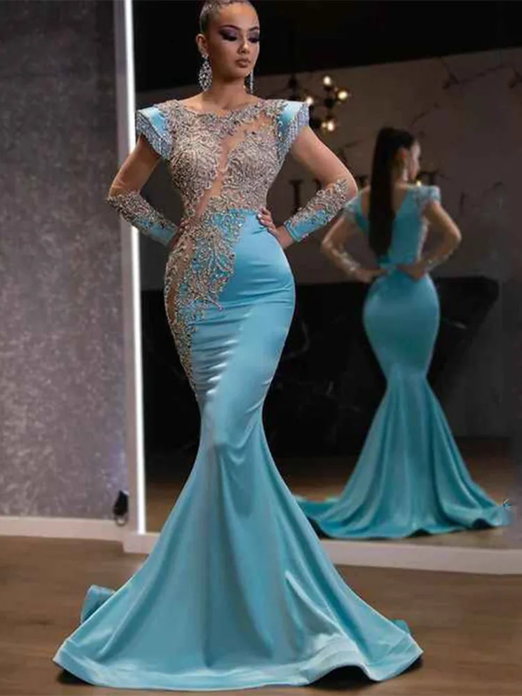 Factory Wholesale Light Blue Fishtail Skirt Banquet President's Annual Meeting Evening Dress Party Dresses for Weddings Robe
Factory Wholesale Light Blue Fishtail Skirt Banquet President's Annual Meeting Evening Dress Party Dresses for Weddings Robe