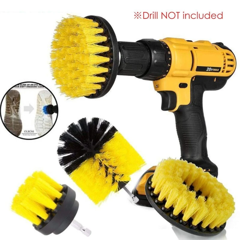 

2022 Electric Drill Brush Set Auto Tires Cleaning Tool Bathroom Kitchen Round Plastic Scrubber Brushes for Grout Carpet Floor