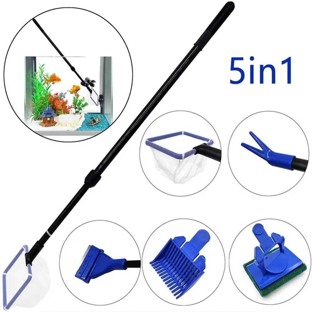 5 In 1 Aquarium Cleaning Tools Kit Fish Tank ABS Long Handle Net Rake Algae Scraper Fork Sponge Brush Clean Accessories
5 In 1 Aquarium Cleaning Tools Kit Fish Tank ABS Long Handle Net Rake Algae Scraper Fork Sponge Brush Clean Accessories