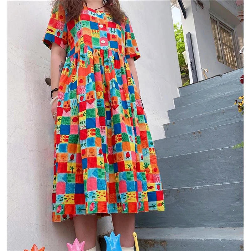 high quality Oil Painting Fruit Plaid Cute Dresses Summer Kawaii Teenages Girls Mid-length A-LINE Loose Summer Hawaii Beach 2022
high quality Oil Painting Fruit Plaid Cute Dresses Summer Kawaii Teenages Girls Mid-length A-LINE Loose Summer Hawaii Beach 2022