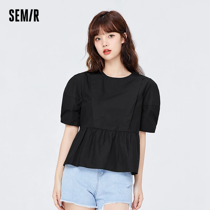 

Semir Short Sleeve Shirt Women Design Sense Solid Commuter Versatile Summer Temperament Casual Pure Cotton Blouse