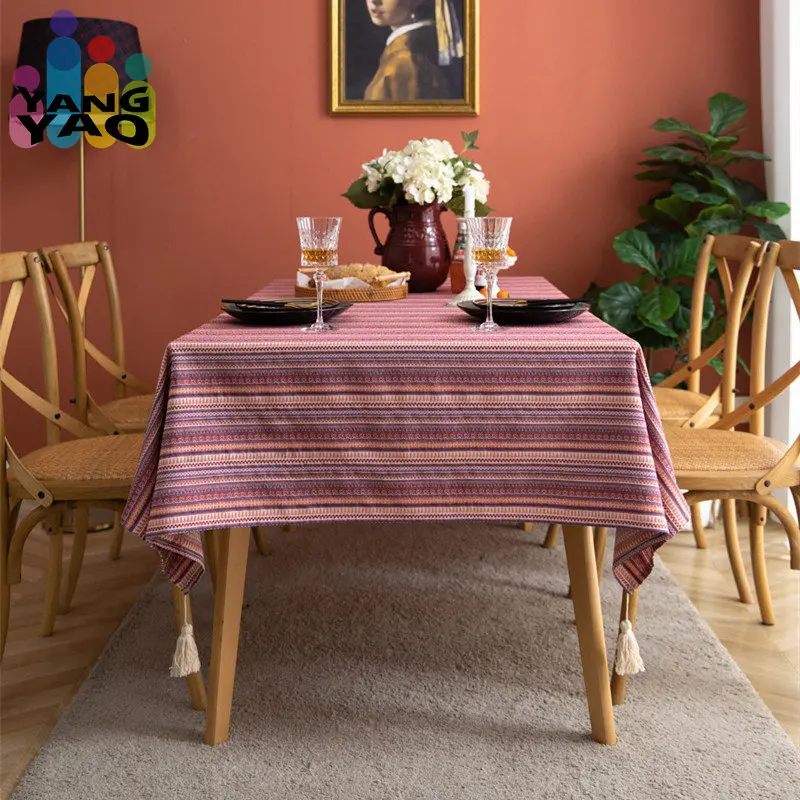 

Tablecloth fdining Rectangular cover Round Dining Table Linen Cotton Striped Decdiningation Home Buffet Party Wedding Birthday