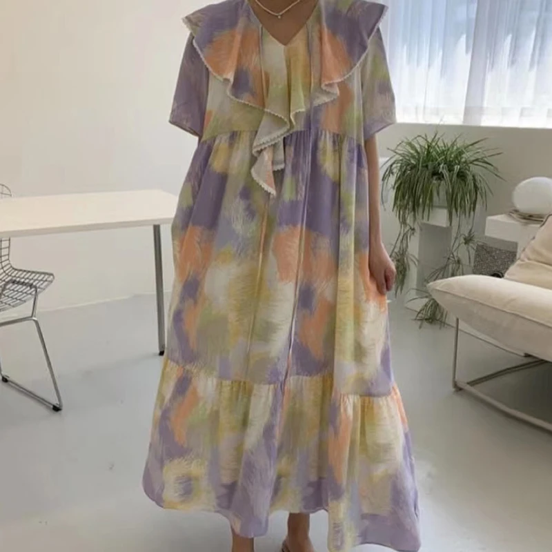 Korean Chic Summer Sweet Print Chiffon Dresses Vintage Elegant Slim High Waist Ruffles V Neck Dress Japanese Short Sleeve Dress
Korean Chic Summer Sweet Print Chiffon Dresses Vintage Elegant Slim High Waist Ruffles V Neck Dress Japanese Short Sleeve Dress