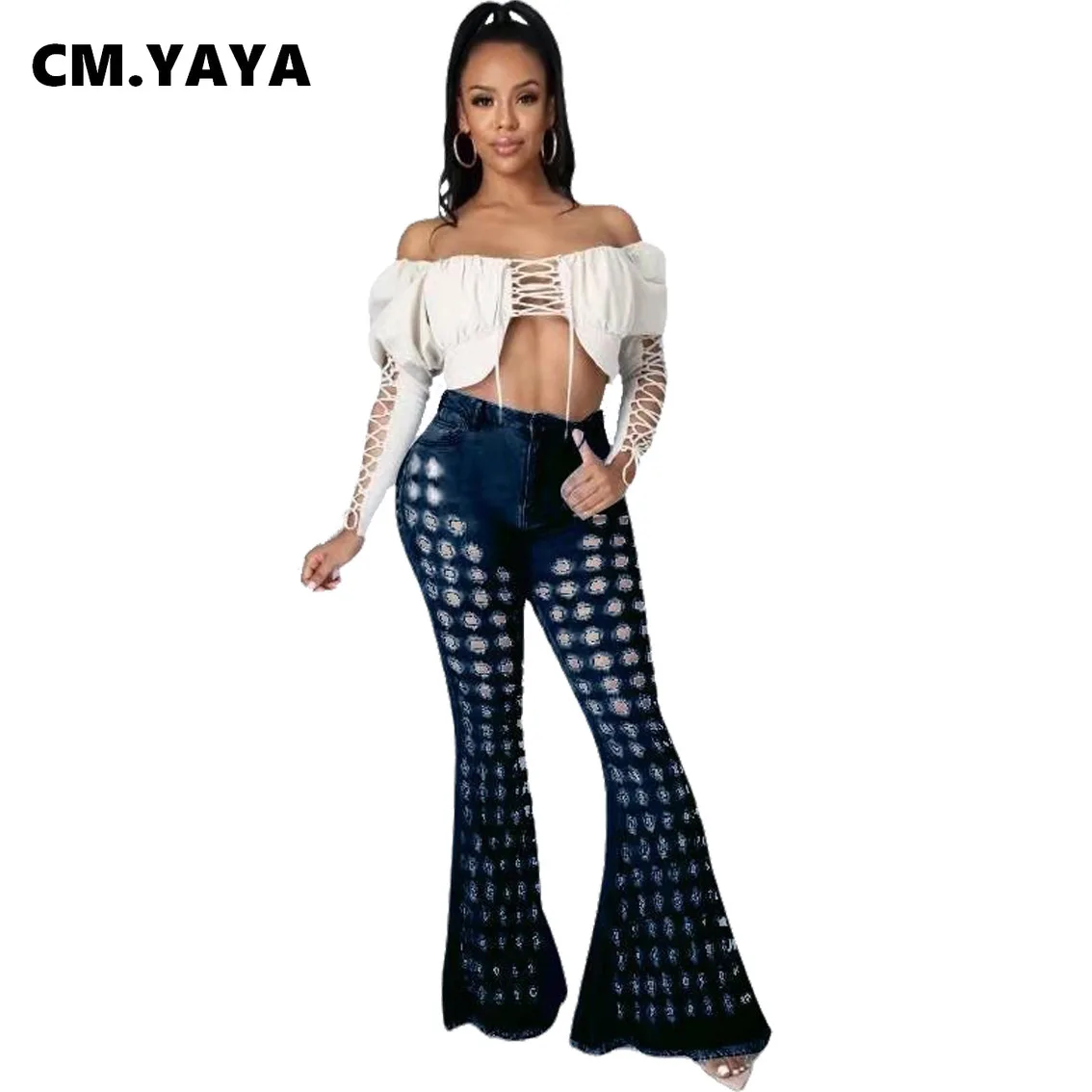 Женские рваные джинсы CM.YAYA, Однотонные эластичные длинные расклешенные брюки из денима со средней талией и карманами на молнии, модная улич...
Женские рваные джинсы CM.YAYA, Однотонные эластичные длинные расклешенные брюки из денима со средней талией и карманами на молнии, модная улич...
