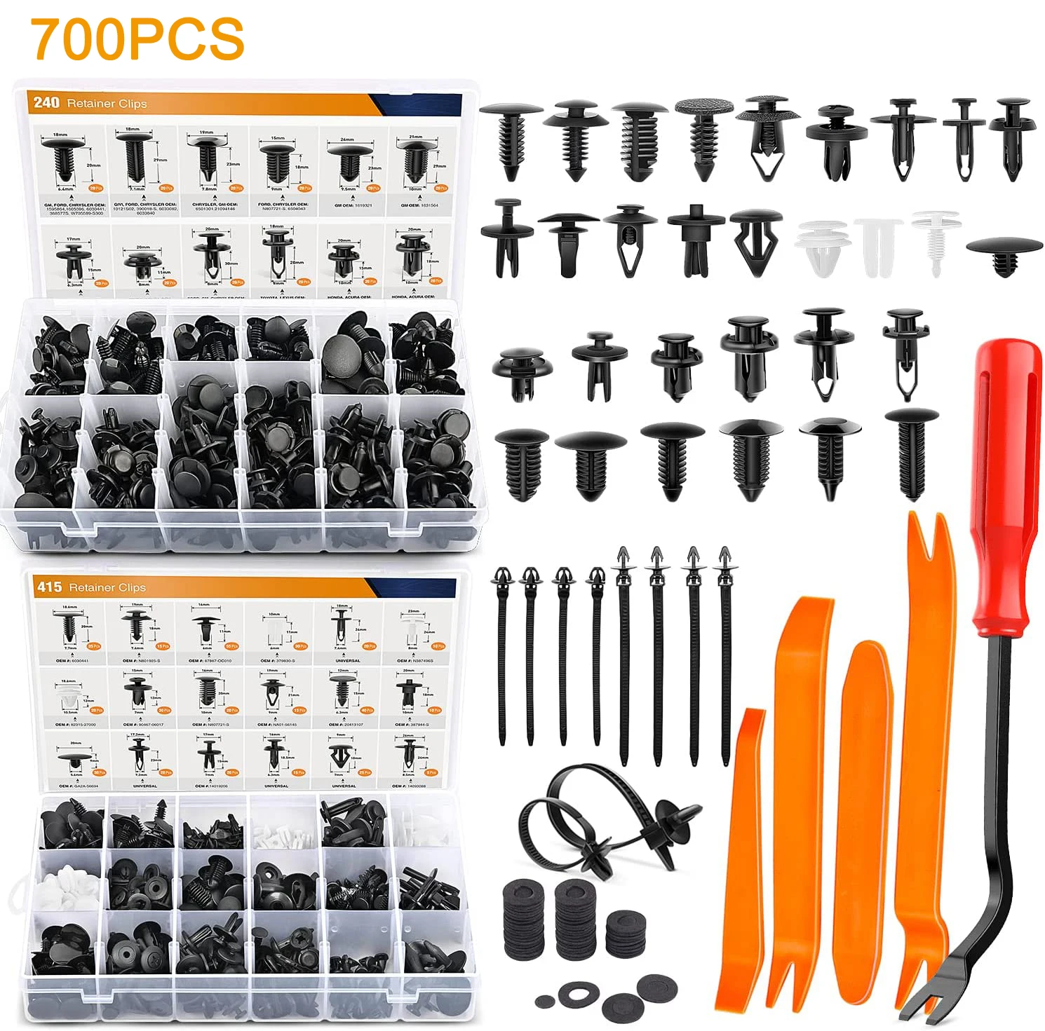 700Pcs Car Push Retainer Clips Auto Fasteners Assortment Bumper Fender Rivets With 10 Cable Ties
700Pcs Car Push Retainer Clips Auto Fasteners Assortment Bumper Fender Rivets With 10 Cable Ties