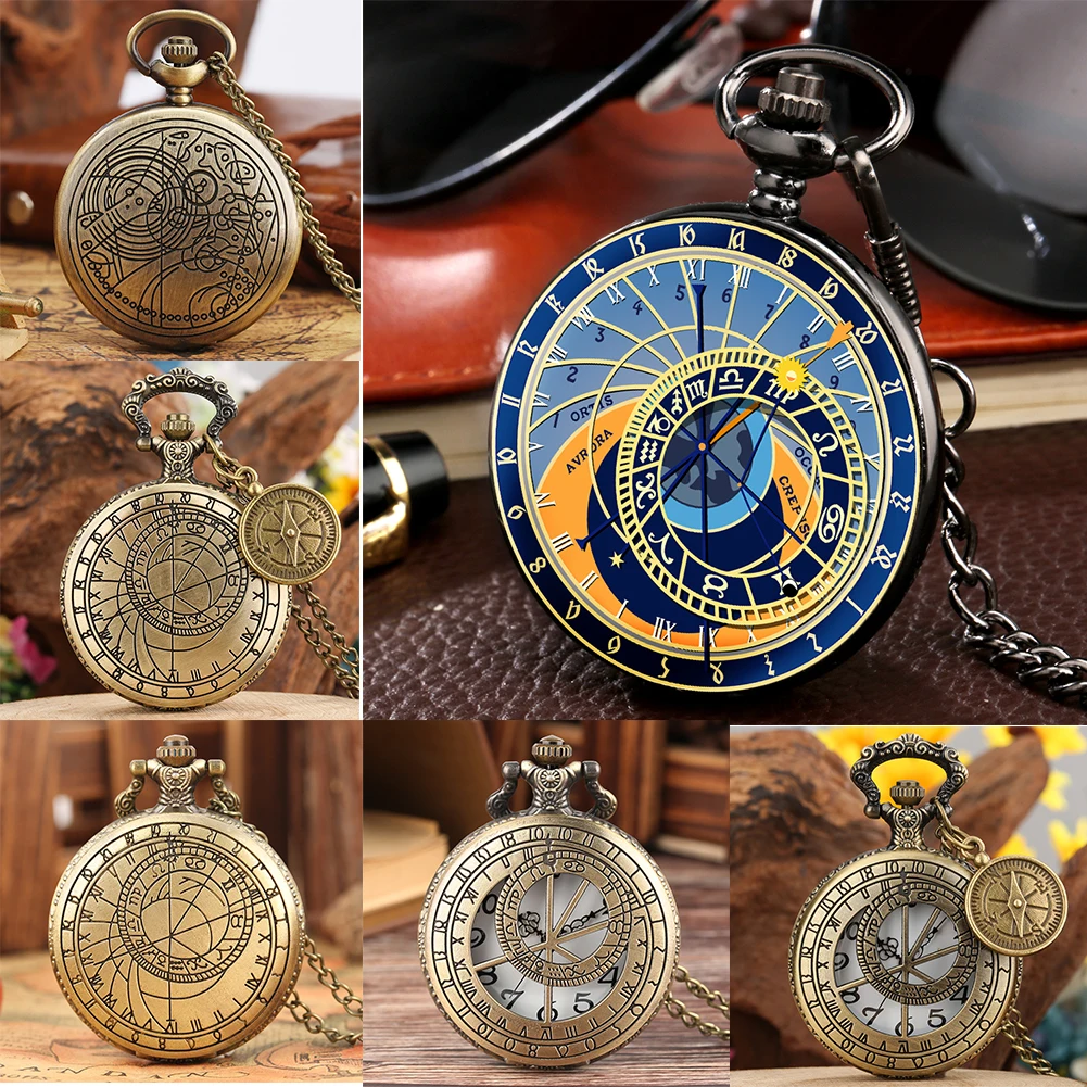 

Nostalgic Bronze Retro Compass Design Analog Pocket Watch Quartz Necklace Map Clock Men Women Fob Chain Watches Hour Pendant
