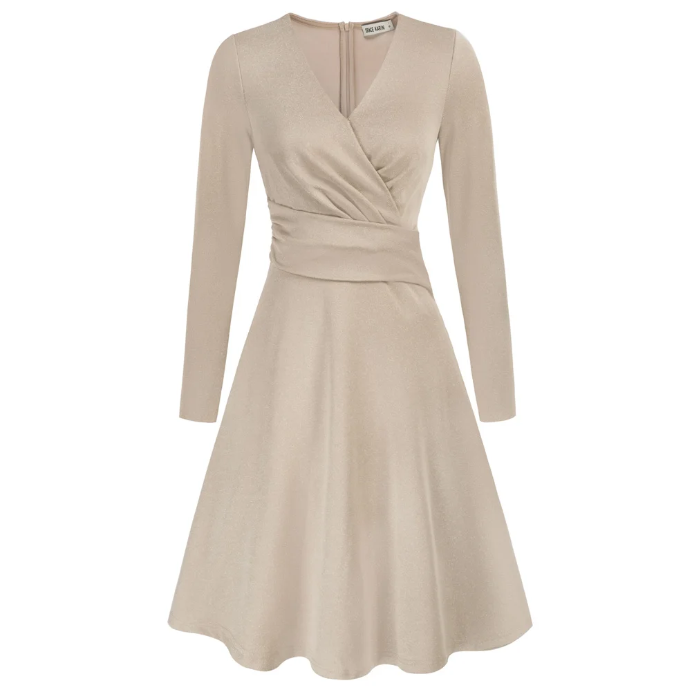 Grace Karin Women Ruched Party Dress Long Sleeve V-Neck Defined Waist A-Line Dress Knee Length Wedding Dresses A30
Grace Karin Women Ruched Party Dress Long Sleeve V-Neck Defined Waist A-Line Dress Knee Length Wedding Dresses A30