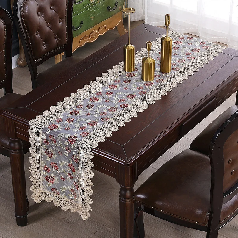 Vintage Lace Embroidered Table Runner with Rose Flower Cabinet Tablecloth Anti-Dust Cover Wedding Party Dining Table Decor 
Vintage Lace Embroidered Table Runner with Rose Flower Cabinet Tablecloth Anti-Dust Cover Wedding Party Dining Table Decor