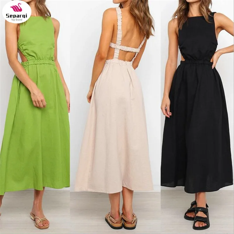 Summer Elegant Midi Dress Woman Sexy Backless Solid Beach Sundress Casual Black Hollow Sleeveless Dresses For Women 2022 New
Summer Elegant Midi Dress Woman Sexy Backless Solid Beach Sundress Casual Black Hollow Sleeveless Dresses For Women 2022 New