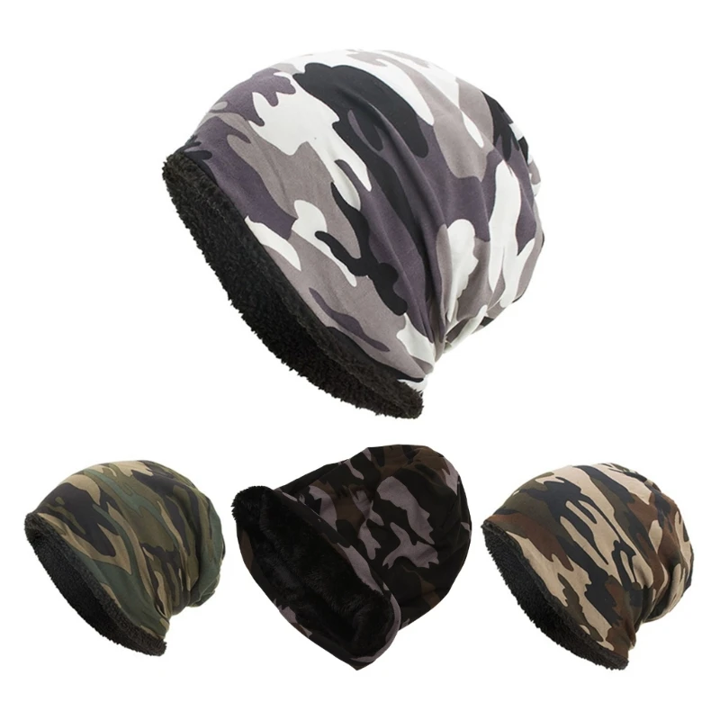 

Men Women Winter Warm Cotton Baggy Beanie Hat Camouflage Print Thick Faux Fleece Lining Cold Weather Snow Ski Skull Cap