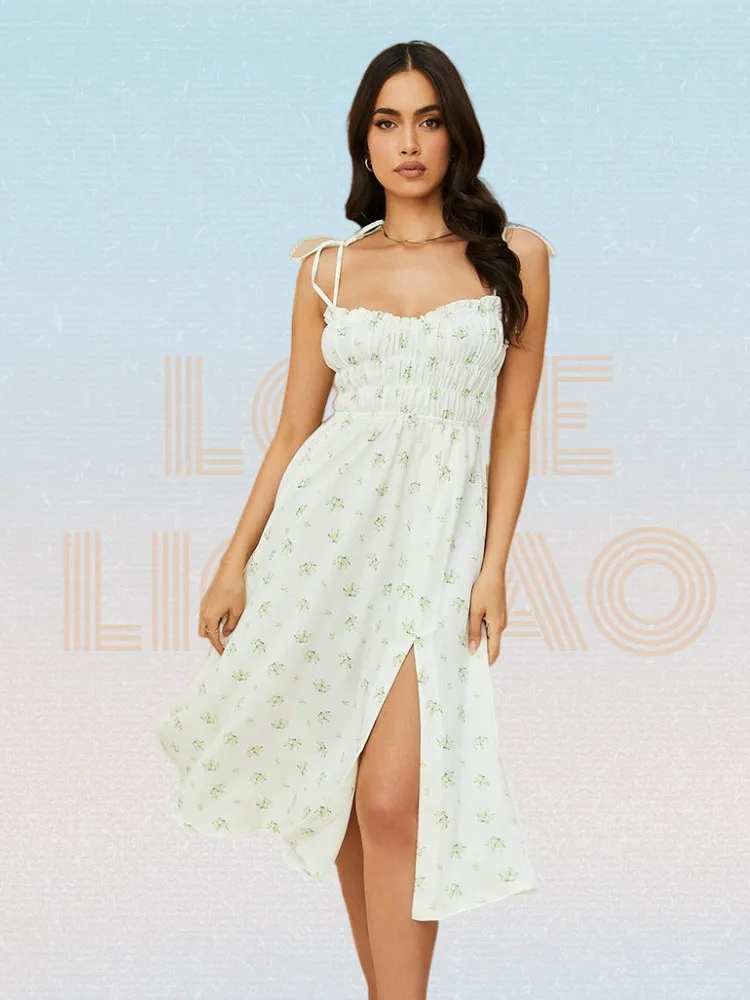 Floral Print Dress Cut Out Split Spaghetti Strap Tie Up High Waist A Line Zipper Midi White Dress Woman Sweet Party Robe Femme
Floral Print Dress Cut Out Split Spaghetti Strap Tie Up High Waist A Line Zipper Midi White Dress Woman Sweet Party Robe Femme