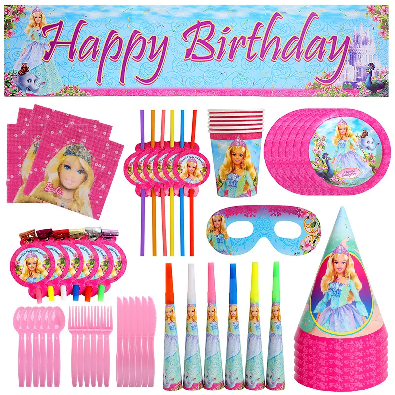 Disney Barbie Princess Children's Theme Party Set Paper Cups, Paper Plates, Cutlery and Cutlery Banner Baby Kids Decoration.
Disney Barbie Princess Children's Theme Party Set Paper Cups, Paper Plates, Cutlery and Cutlery Banner Baby Kids Decoration.