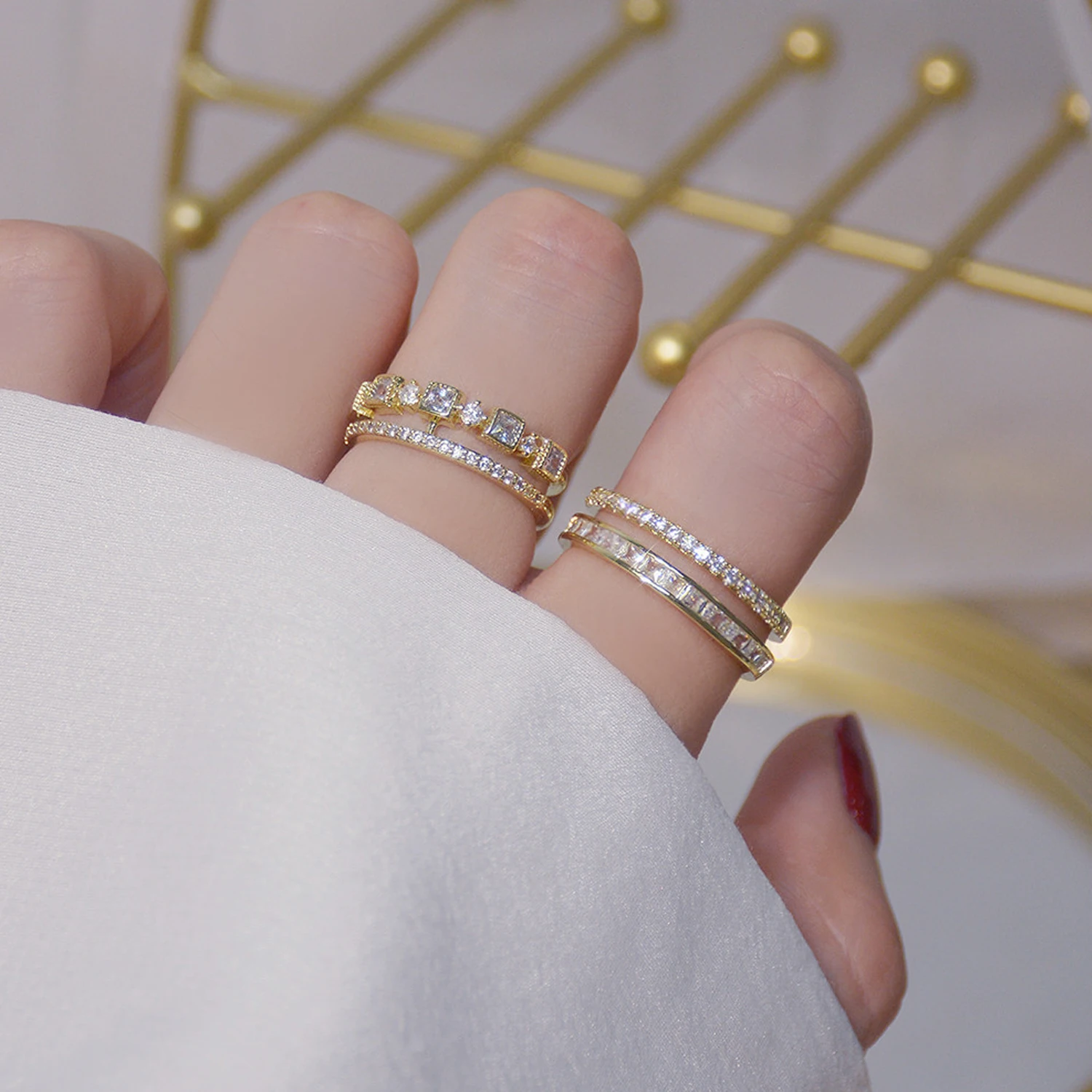 14K Real Gold Luxury Full Inlaid Shine CZ Double Ring for Women Charm Wedding Engagement Jewelry for Bridal Girlfriend Gift
14K Real Gold Luxury Full Inlaid Shine CZ Double Ring for Women Charm Wedding Engagement Jewelry for Bridal Girlfriend Gift