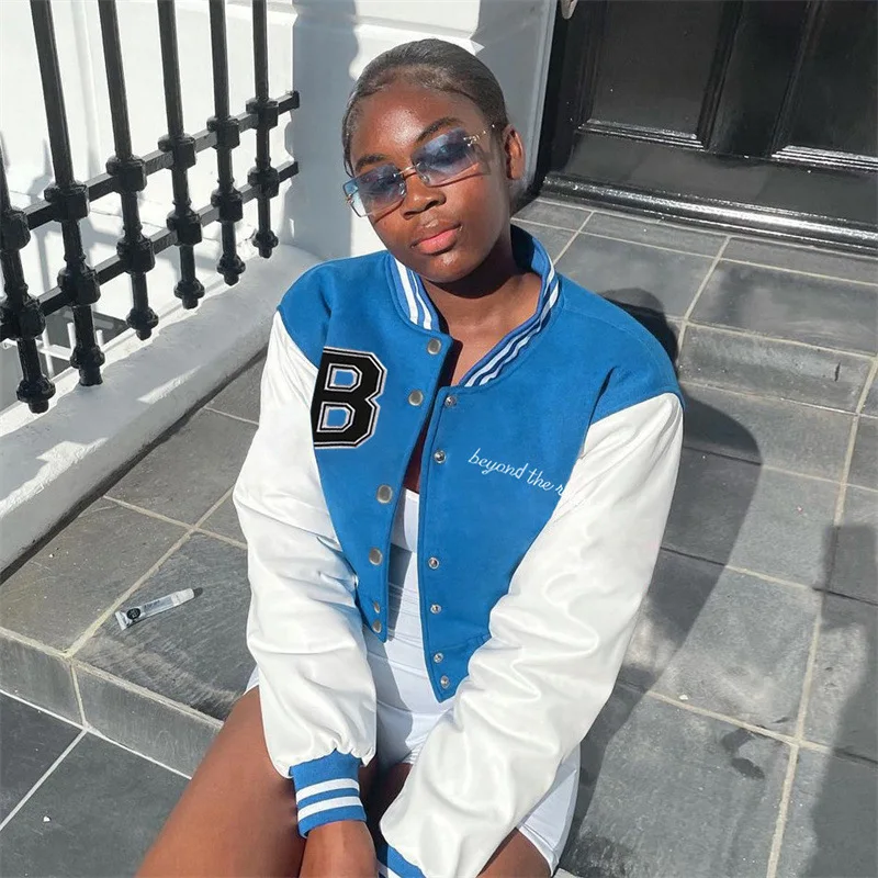 Fall Jackets For Women Short Patchwork Baseball Coat Stand Collar Single Varsity Bomber Jacket Y2K Fashion Sporty Sweatshirt
Fall Jackets For Women Short Patchwork Baseball Coat Stand Collar Single Varsity Bomber Jacket Y2K Fashion Sporty Sweatshirt
