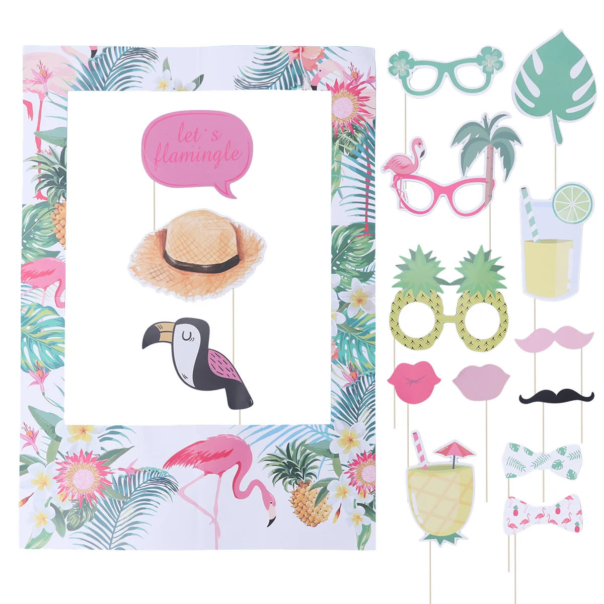 

Frame Picture Tropical Hawaiian Photo Luau Party Supplies Flamingo Pineapple Props Lovey